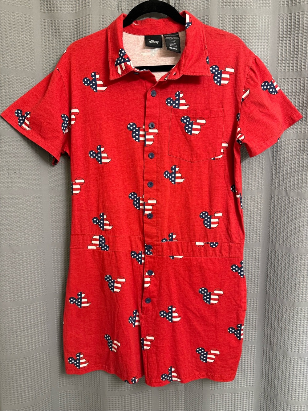 Disney Red Short-Sleeve Americana Patriotic Romper with flag Mickey Print